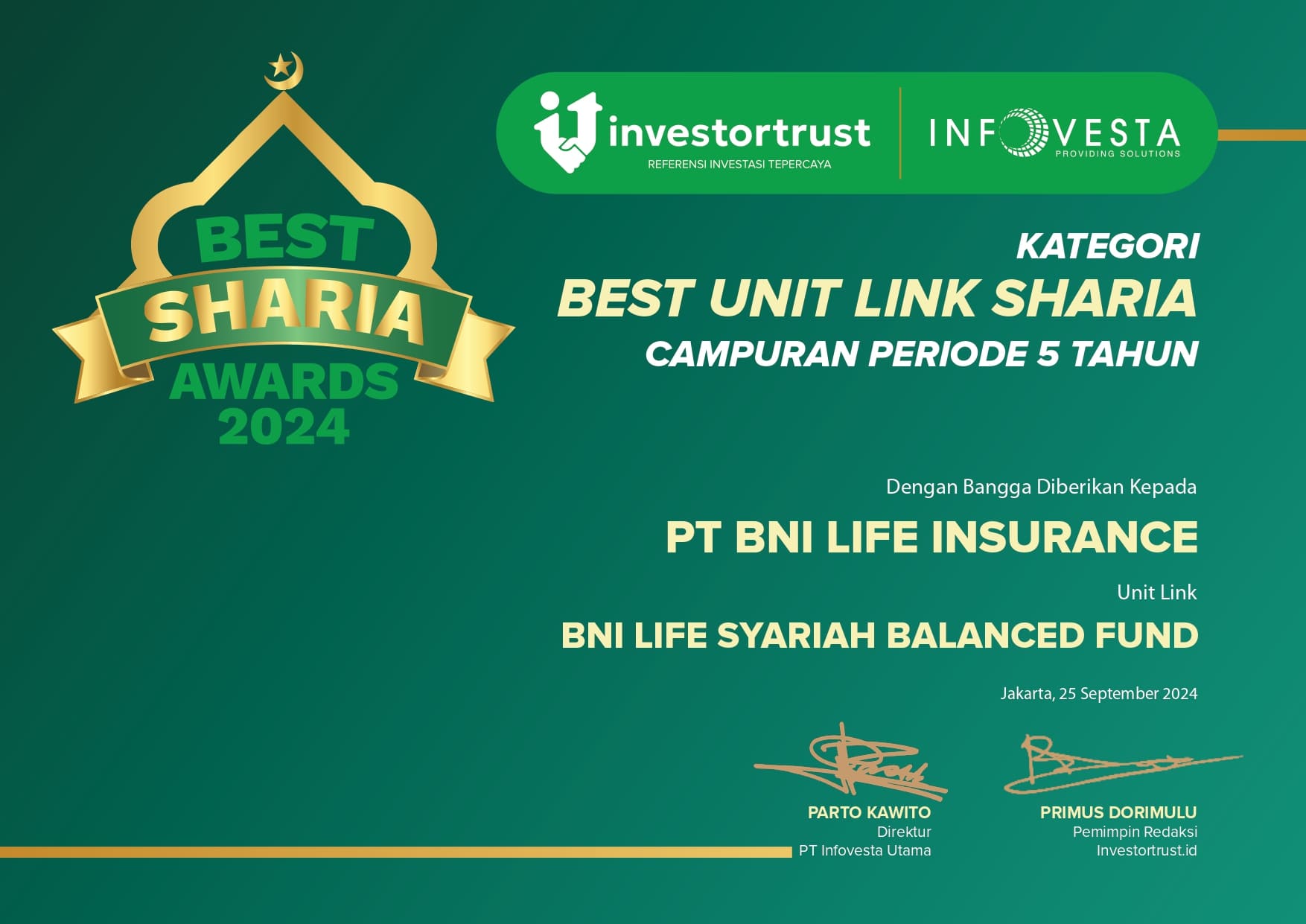 Best Sharia Awards 2024 - BNI Life Syariah Balanced Fund