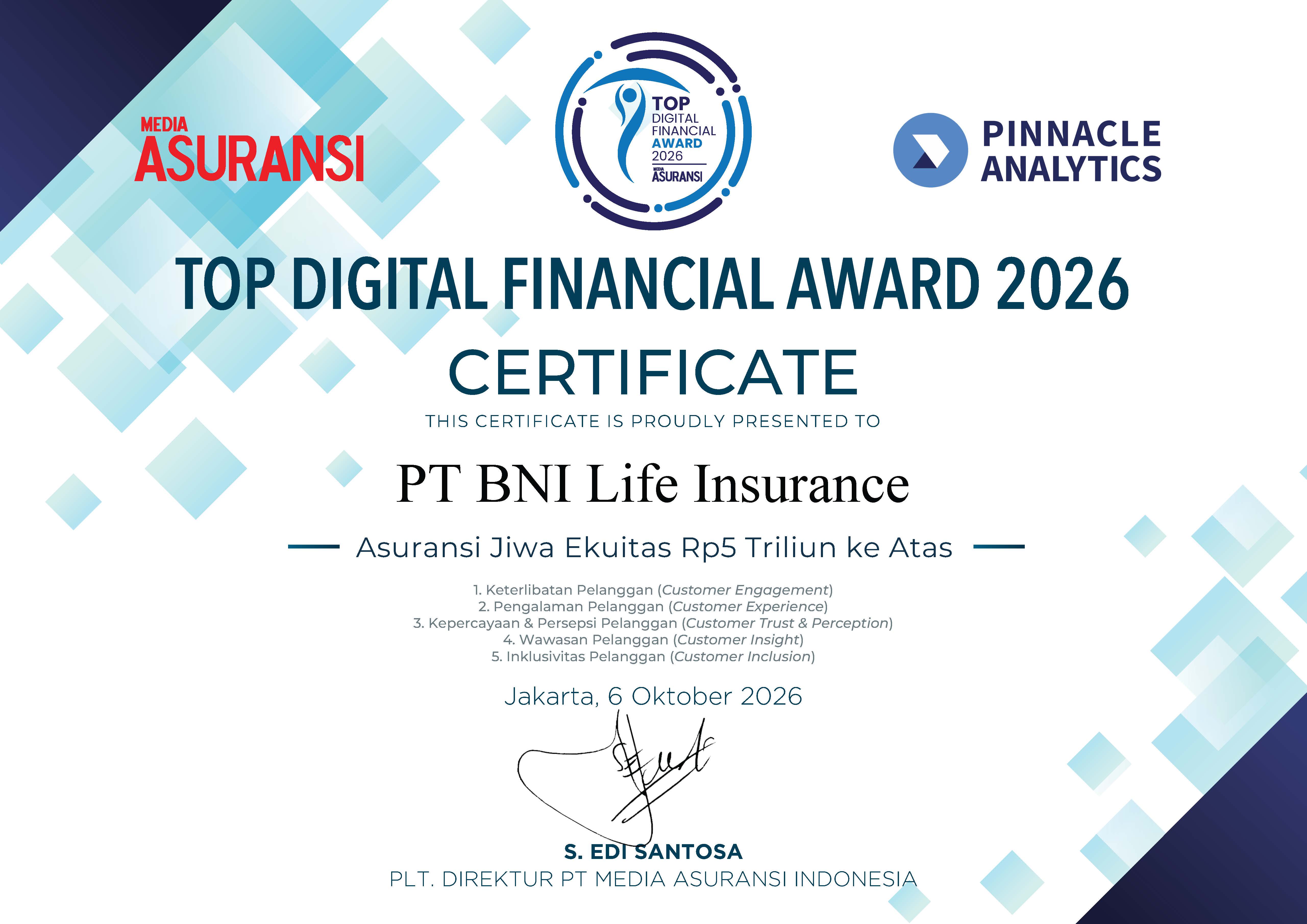 TOP DIGITAL FINANCIAL AWARD 2026 BNI Life